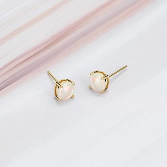 Opal Solitaire Gemstone Earrings - Picture 1 of 3